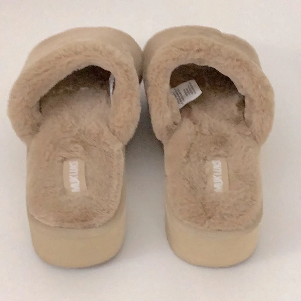 Muk LUKS Kirsten Platform Slide Slippers Faux Fur Boho Casual Indoor/Outdoor Y2K